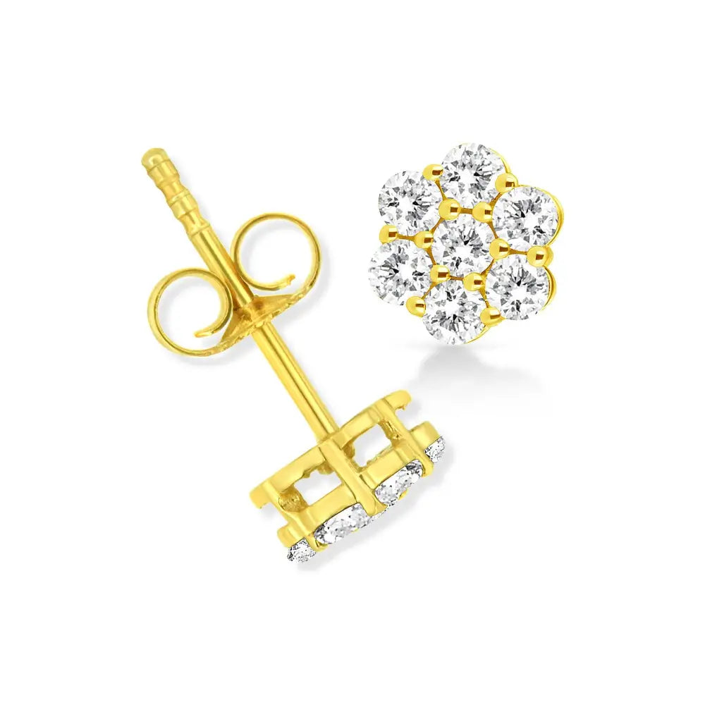 14k Yellow Gold 1/2 Cttw Brilliant Round Cut Diamond Floral Cluster Stud Earrings with Pushbacks (j-k Color Vs2-si1