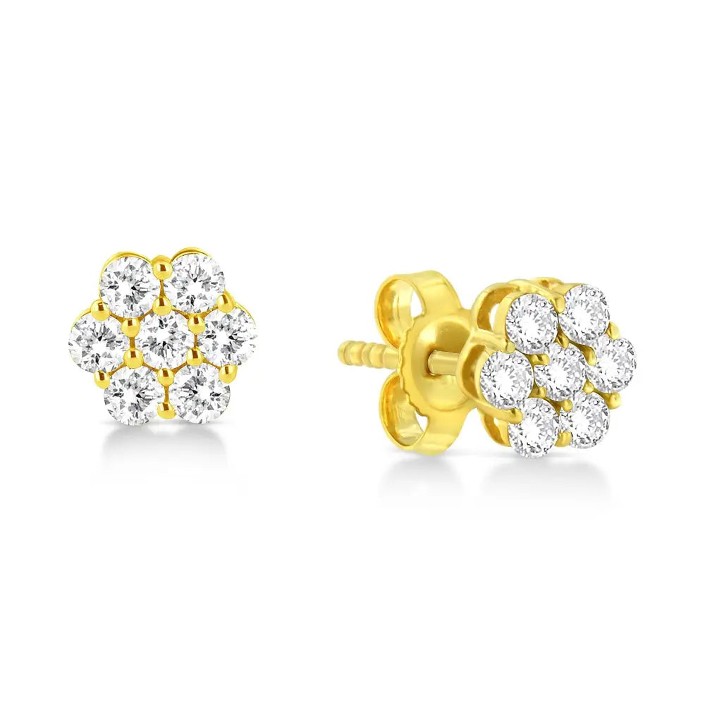 14k Yellow Gold 1/2 Cttw Brilliant Round Cut Diamond Floral Cluster Stud Earrings with Pushbacks (j-k Color Vs2-si1