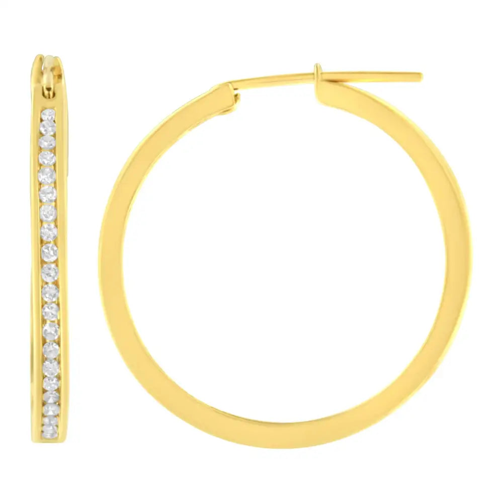 14k Yellow Gold 1/2 Cttw Channel Set Diamond Classic Hoop Earrings (i-j Color Si2-i1 Clarity) - Fine Jewelry us Direct