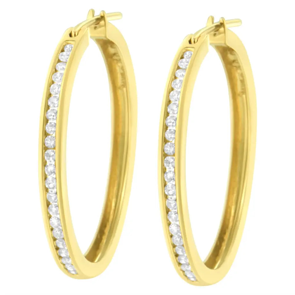 14k Yellow Gold 1/2 Cttw Channel Set Diamond Classic Hoop Earrings (i-j Color Si2-i1 Clarity) - Fine Jewelry us Direct