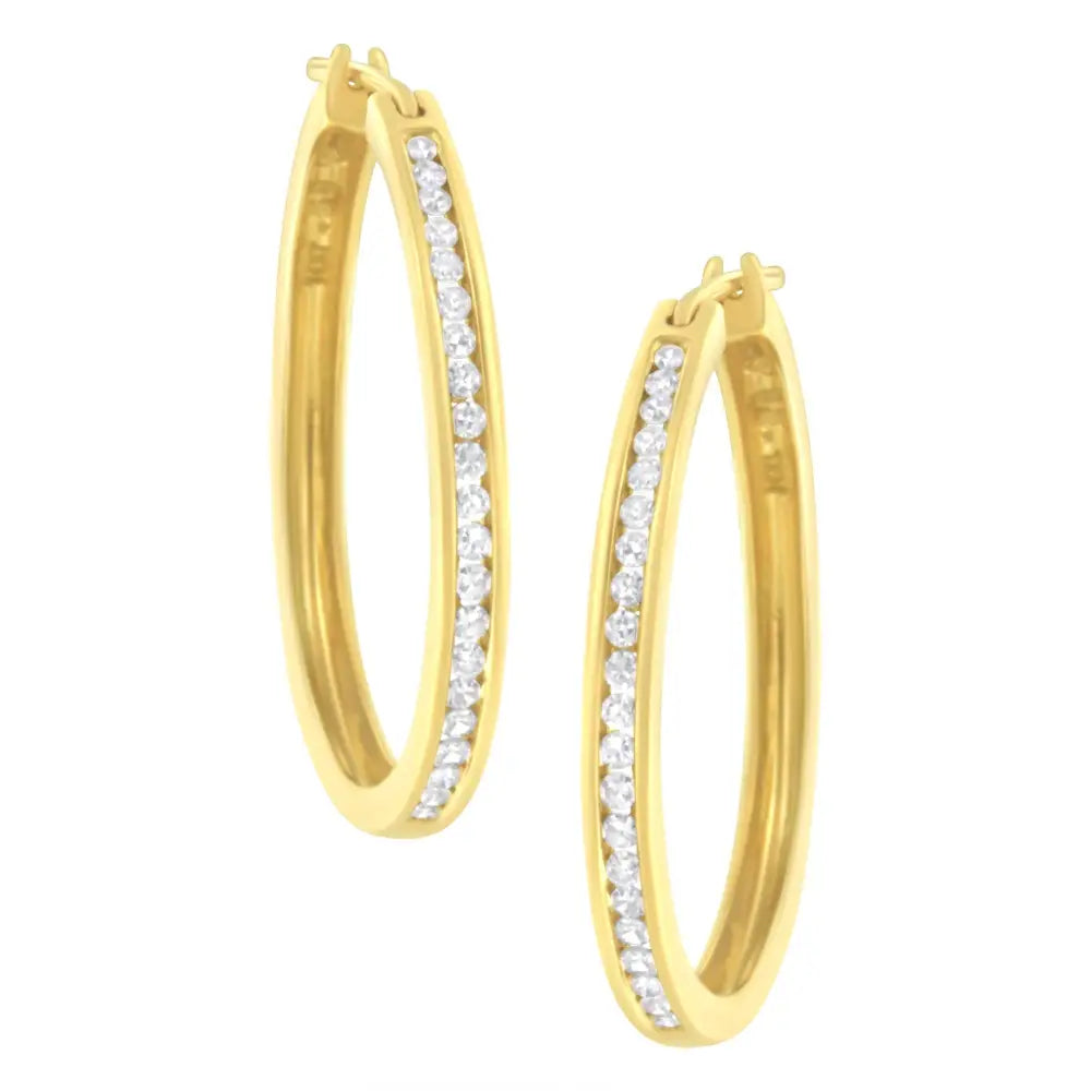 14k Yellow Gold 1/2 Cttw Channel Set Diamond Classic Hoop Earrings (i-j Color Si2-i1 Clarity) - Fine Jewelry us Direct