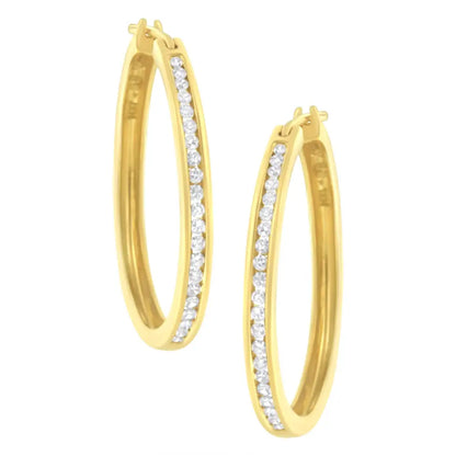 14k Yellow Gold 1/2 Cttw Channel Set Diamond Classic Hoop Earrings (i-j Color Si2-i1 Clarity) - Fine Jewelry us Direct