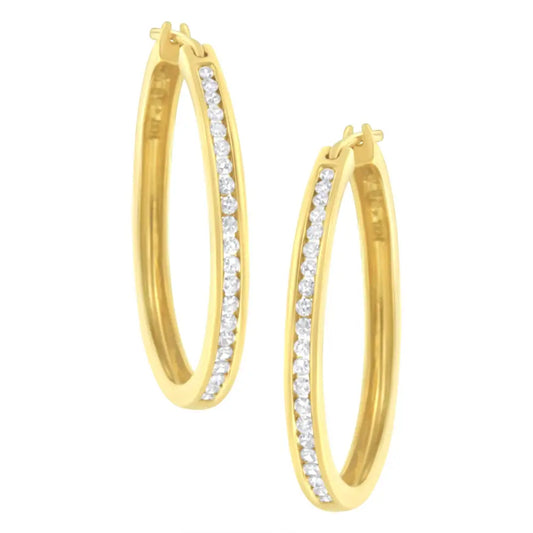 14k Yellow Gold 1/2 Cttw Channel Set Diamond Classic Hoop Earrings (i-j Color Si2-i1 Clarity) - Fine Jewelry us Direct