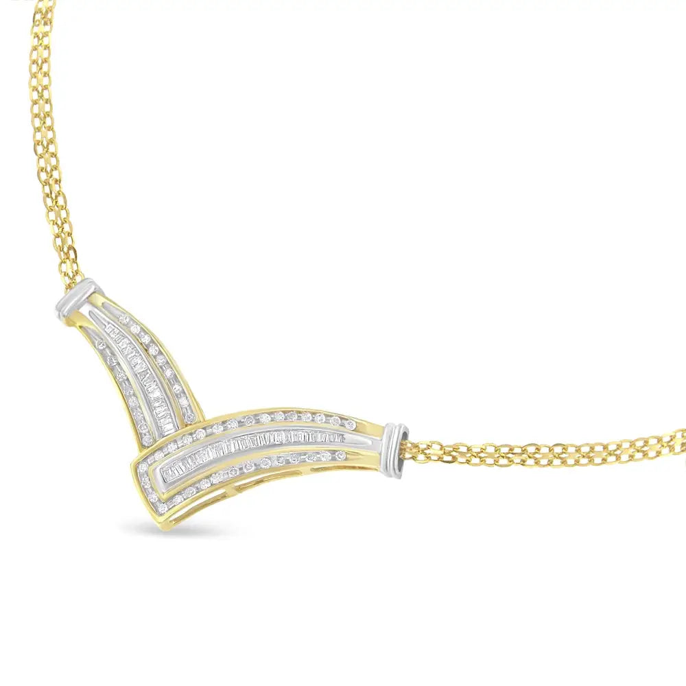 14k Yellow Gold 1/2 Cttw Diamond V-shape Pendant Necklace (i-j I1-i2) - Fine Jewelry us Direct