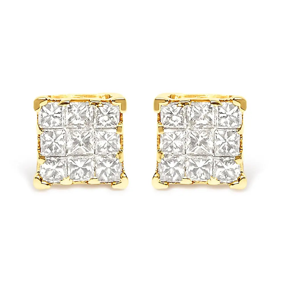 14k Yellow Gold 1/2 Cttw Invisible Set Princess-cut Diamond 9 Stone Square Stud Earrings (j-k Color Si2-i1 Clarity)