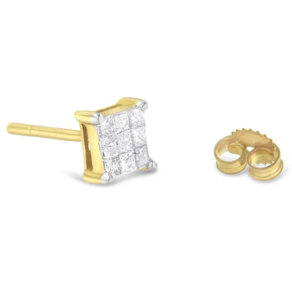 14k Yellow Gold 1/2 Cttw Invisible Set Princess-cut Diamond 9 Stone Square Stud Earrings (j-k Color Si2-i1 Clarity)