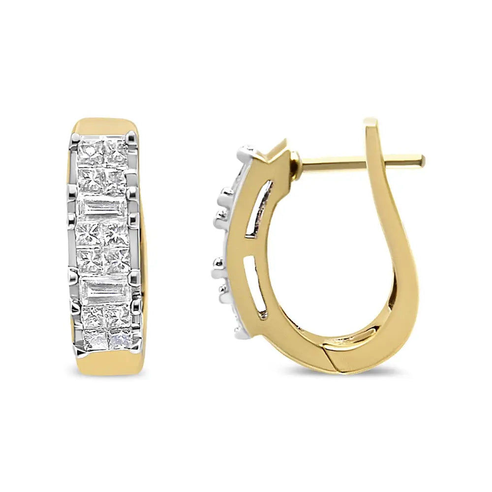 14k Yellow Gold 1/2 Cttw Princess & Baguette-cut Diamond Invisible-set U-hoop Earrings (h-i Color Si2-i1 Clarity)