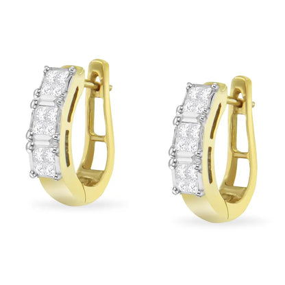 14k Yellow Gold 1/2 Cttw Princess & Baguette-cut Diamond Invisible-set U-hoop Earrings (h-i Color Si2-i1 Clarity)