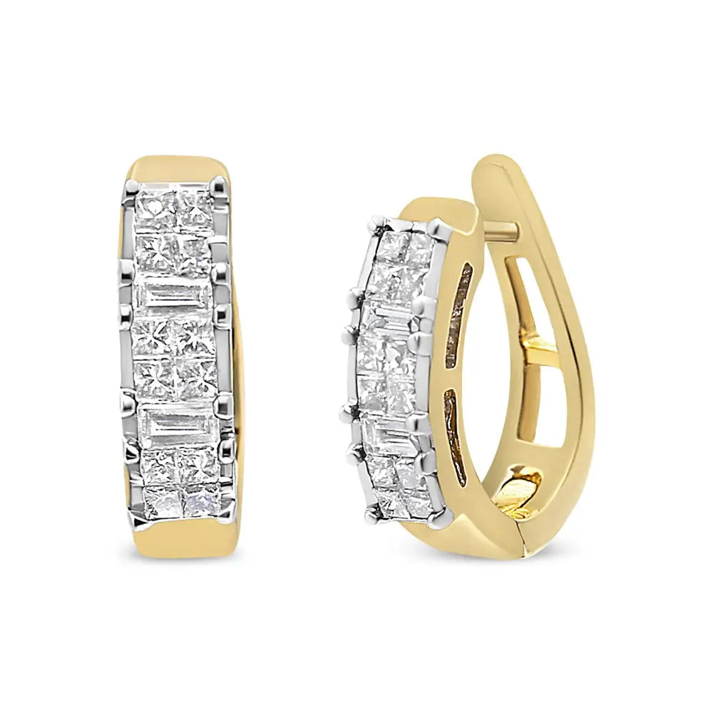 14k Yellow Gold 1/2 Cttw Princess & Baguette-cut Diamond Invisible-set U-hoop Earrings (h-i Color Si2-i1 Clarity)