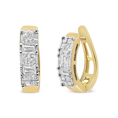 14k Yellow Gold 1/2 Cttw Princess & Baguette-cut Diamond Invisible-set U-hoop Earrings (h-i Color Si2-i1 Clarity)