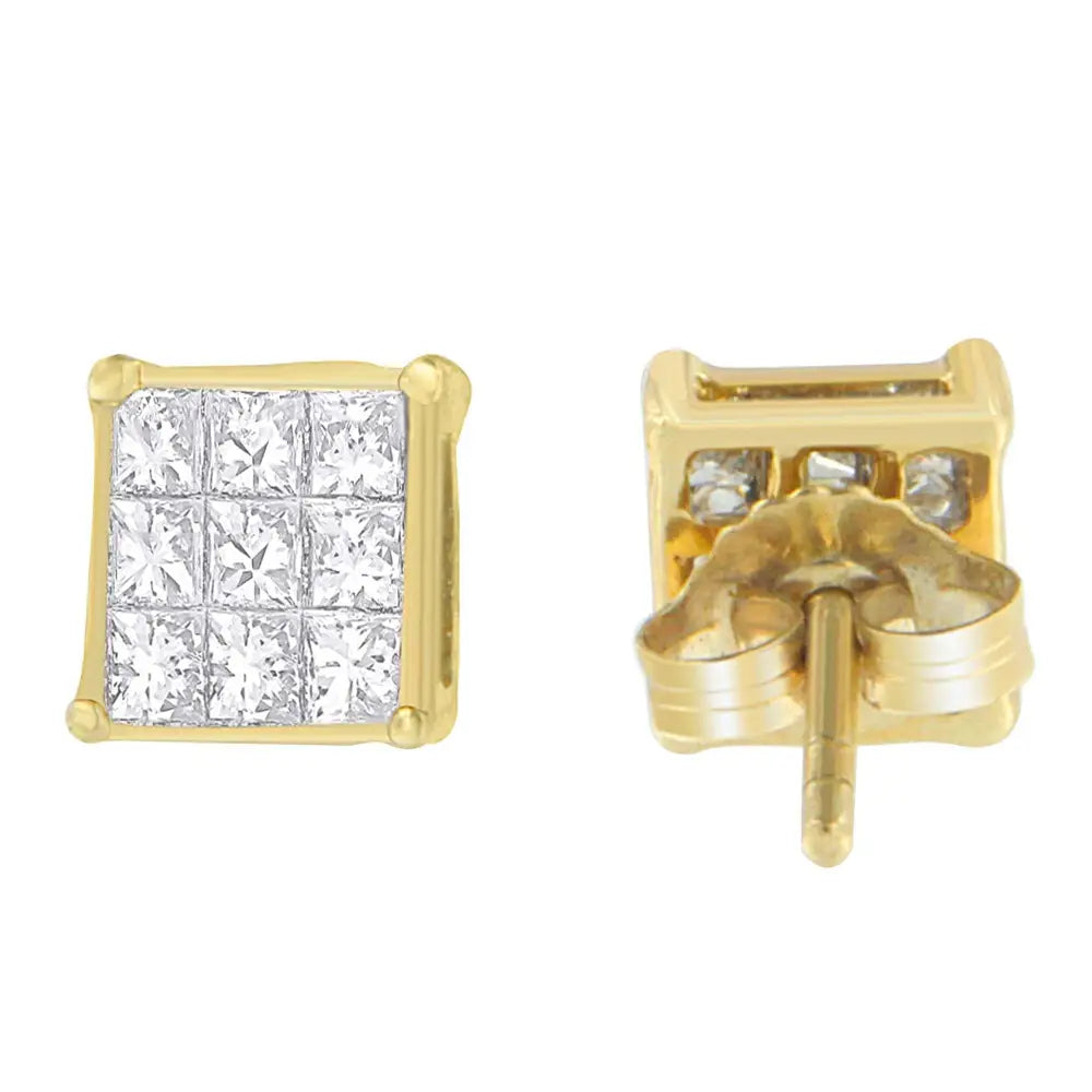 14k Yellow Gold 1/2 Cttw Princess Cut Diamond Earrings (h-i Vs1-vs2) - Fine Jewelry us Direct