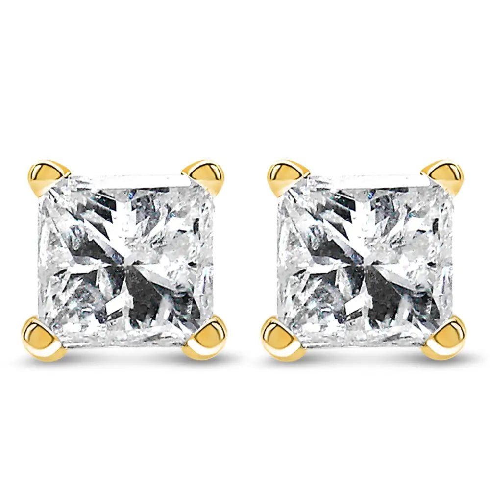 14k Yellow Gold 1/2 Cttw Princess Cut Diamond Solitaire Stud Earrings with Screwbacks (i-j Color Si2-i1 Clarity) - Fine