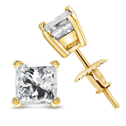 14k Yellow Gold 1/2 Cttw Princess Cut Diamond Solitaire Stud Earrings with Screwbacks (i-j Color Si2-i1 Clarity) - Fine