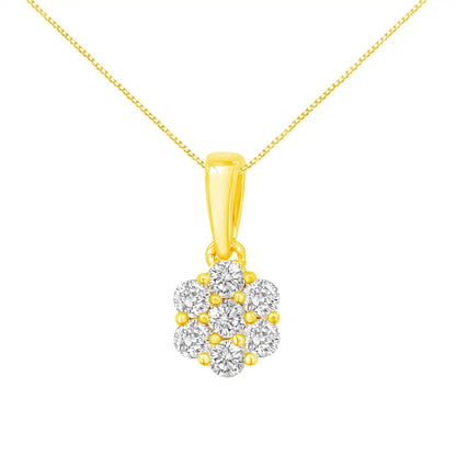 14k Yellow Gold 1/2 Cttw Prong Set Round-cut 7 Stone Diamond Flower 18’’ Pendant Necklace (j-k Color Vs1-vs2