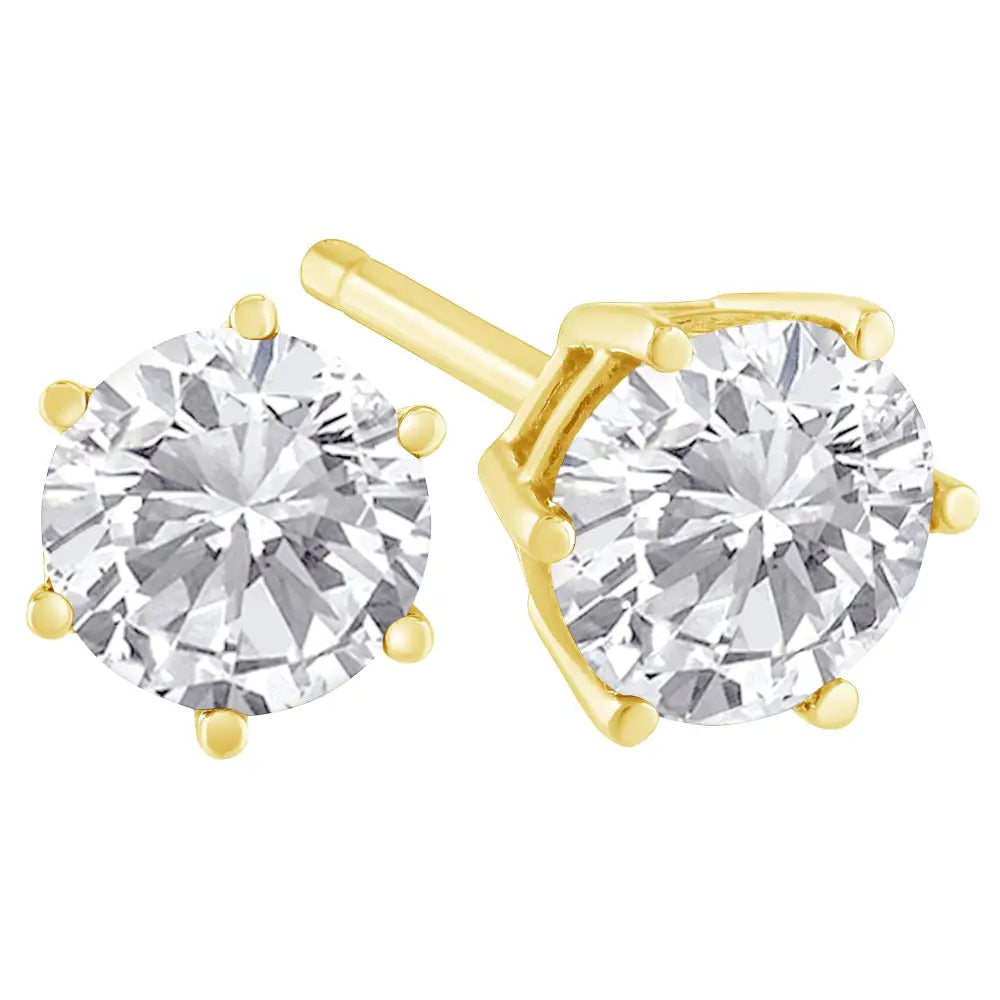 14k Yellow Gold 1/2 Cttw Round Brilliant-cut Diamond Classic 6-prong Stud Earrings (k-l Color I2-i3 Clarity) - Fine