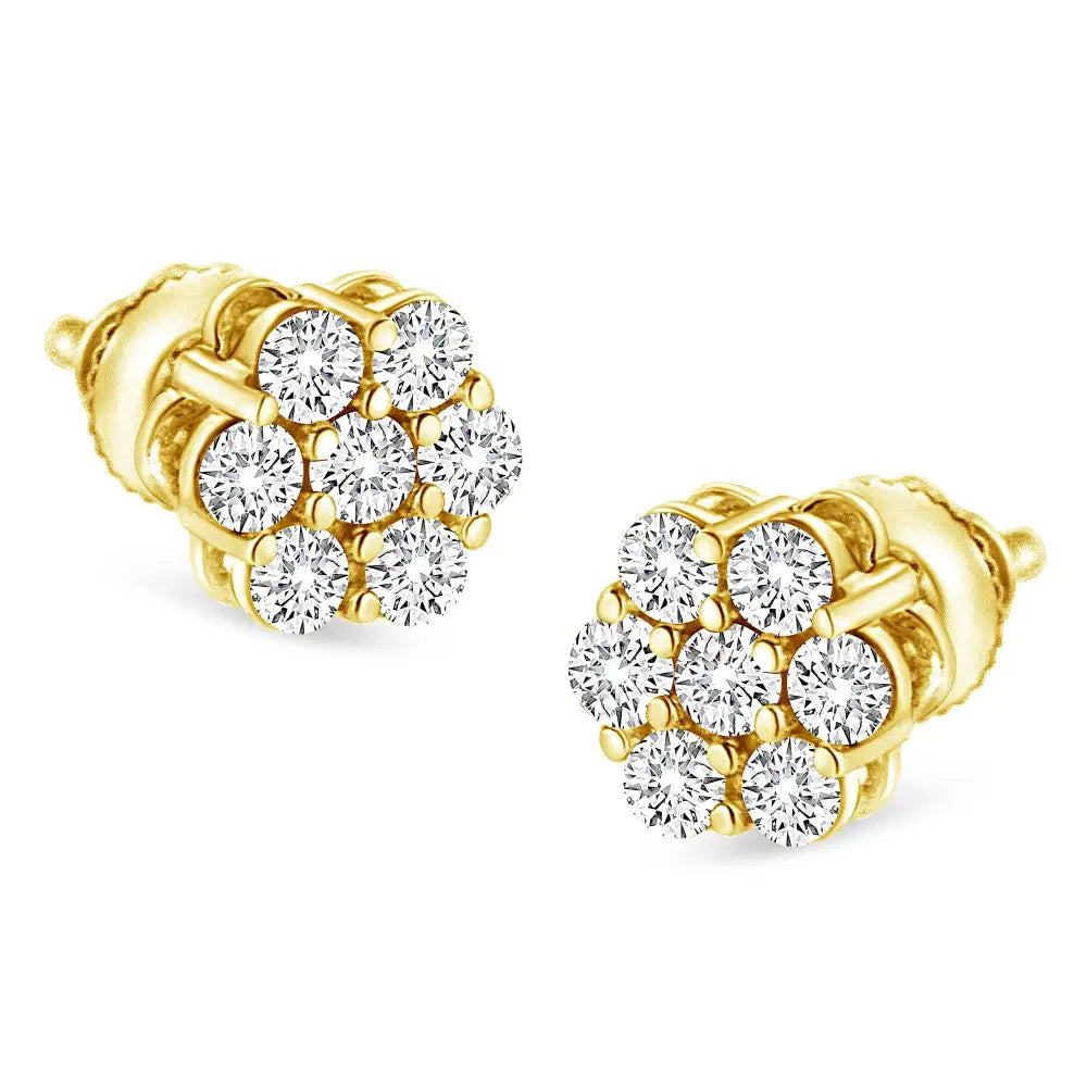 14k Yellow Gold 1/2 Cttw Round Brilliant Cut Diamond Floral Cluster Screwback Stud Earrings (i-j Color Si2-i1 Clarity)