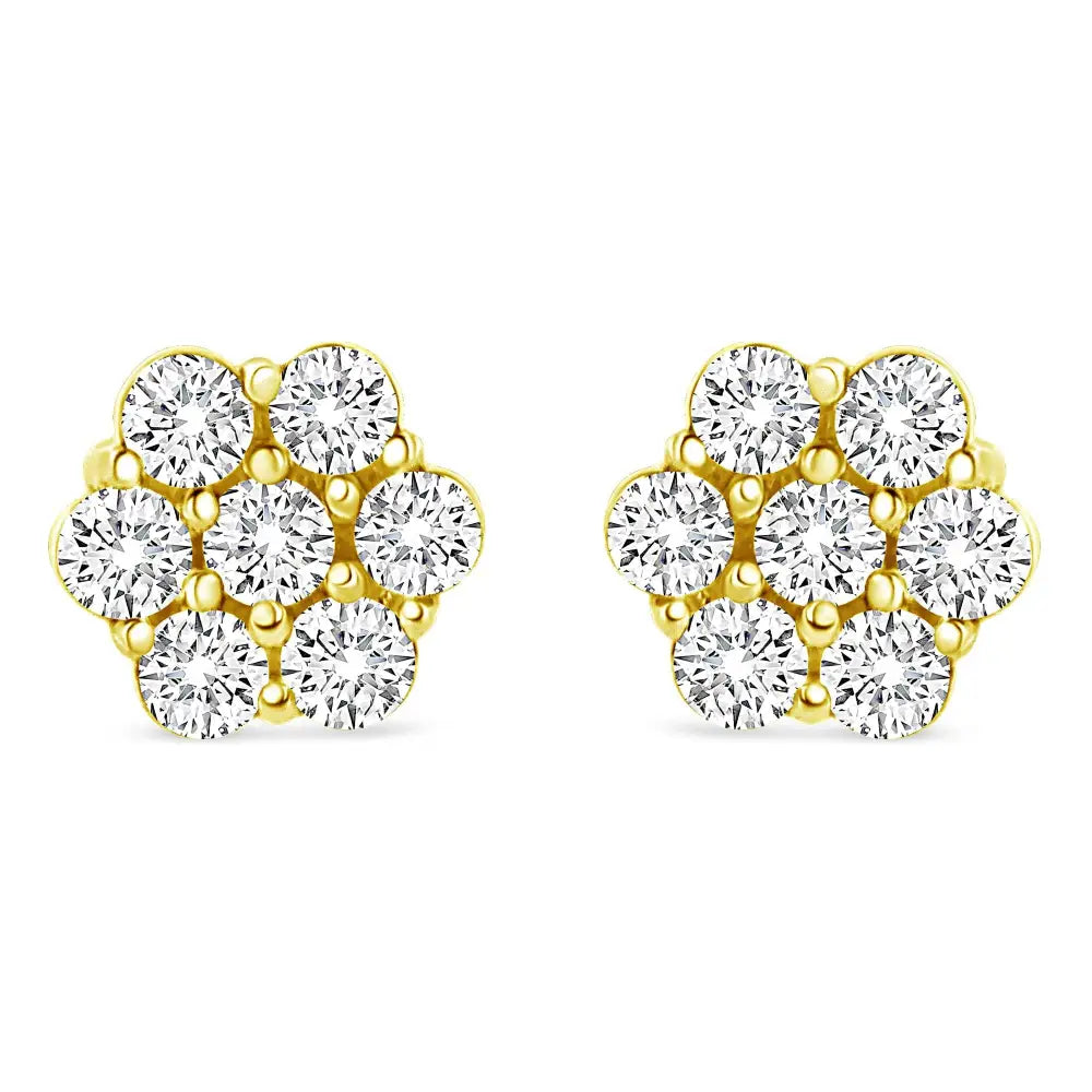 14k Yellow Gold 1/2 Cttw Round Brilliant Cut Diamond Floral Cluster Screwback Stud Earrings (i-j Color Si2-i1 Clarity)