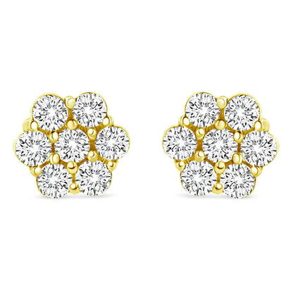 14k Yellow Gold 1/2 Cttw Round Brilliant Cut Diamond Floral Cluster Screwback Stud Earrings (i-j Color Si2-i1 Clarity)