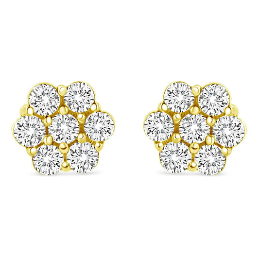 14k Yellow Gold 1/2 Cttw Round Brilliant Cut Diamond Floral Cluster Screwback Stud Earrings (i-j Color Si2-i1 Clarity)