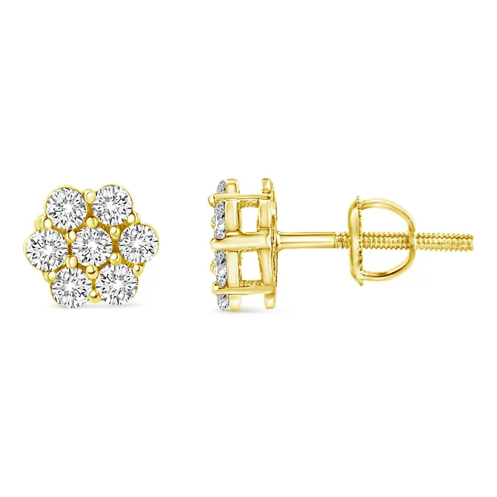 14k Yellow Gold 1/2 Cttw Round Brilliant Cut Diamond Floral Cluster Screwback Stud Earrings (i-j Color Si2-i1 Clarity)