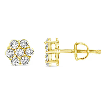 14k Yellow Gold 1/2 Cttw Round Brilliant Cut Diamond Floral Cluster Screwback Stud Earrings (i-j Color Si2-i1 Clarity)