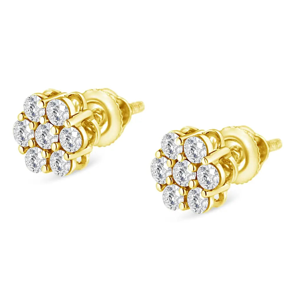 14k Yellow Gold 1/2 Cttw Round Brilliant Cut Diamond Floral Cluster Screwback Stud Earrings (i-j Color Si2-i1 Clarity)