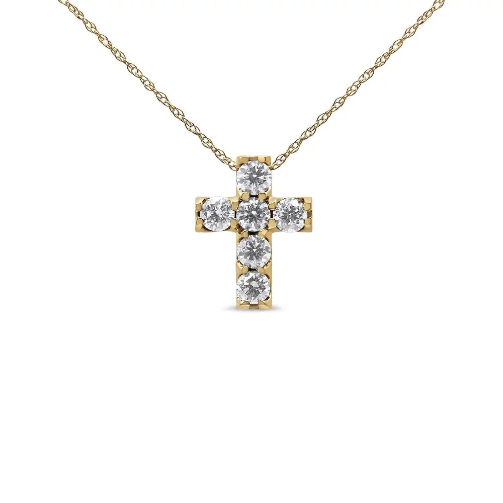 14k Yellow Gold 1/2 Cttw Round Brilliant Cut Diamond Mini Cross 18’’ Pendant Necklace (j-k Color Vs2-si1 Clarity)