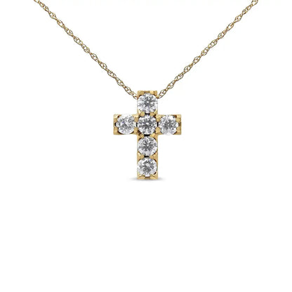 14k Yellow Gold 1/2 Cttw Round Brilliant Cut Diamond Mini Cross 18’’ Pendant Necklace (j-k Color Vs2-si1 Clarity)