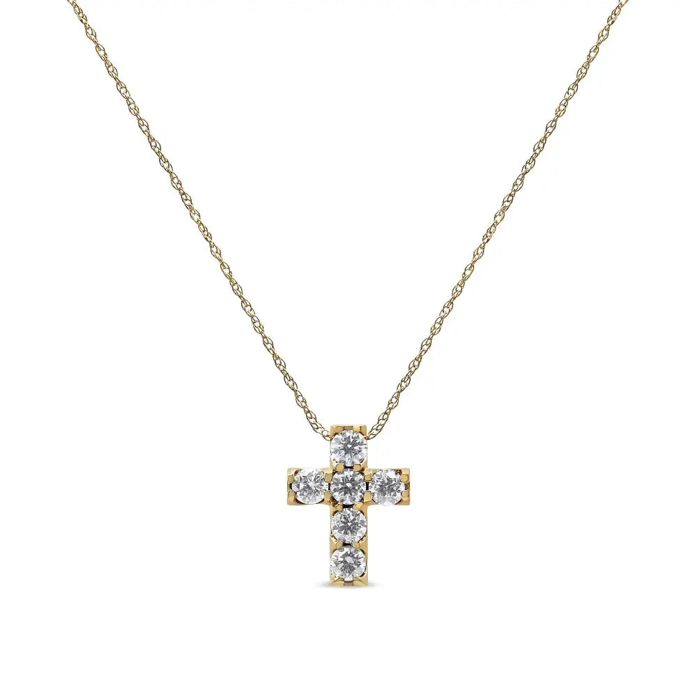 14k Yellow Gold 1/2 Cttw Round Brilliant Cut Diamond Mini Cross 18’’ Pendant Necklace (j-k Color Vs2-si1 Clarity)