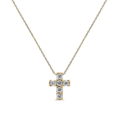 14k Yellow Gold 1/2 Cttw Round Brilliant Cut Diamond Mini Cross 18’’ Pendant Necklace (j-k Color Vs2-si1 Clarity)