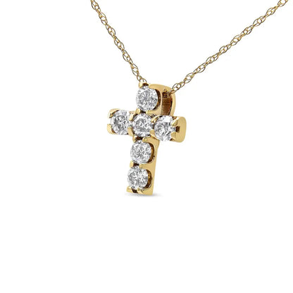 14k Yellow Gold 1/2 Cttw Round Brilliant Cut Diamond Mini Cross 18’’ Pendant Necklace (j-k Color Vs2-si1 Clarity)