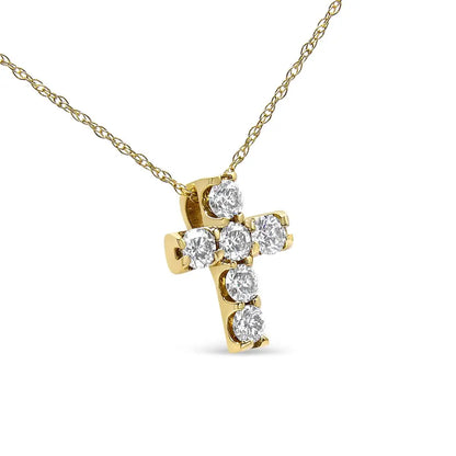 14k Yellow Gold 1/2 Cttw Round Brilliant Cut Diamond Mini Cross 18’’ Pendant Necklace (j-k Color Vs2-si1 Clarity)