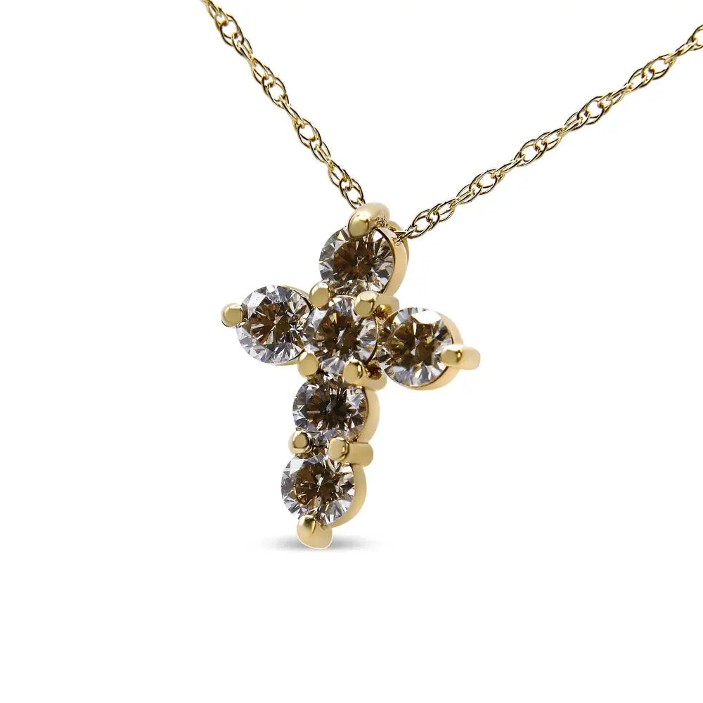 14k Yellow Gold 1/2 Cttw Round-cut Diamond Mini Cross 18’’ Pendant Necklace (j-k Color Vs2-si1 Clarity) - Fine