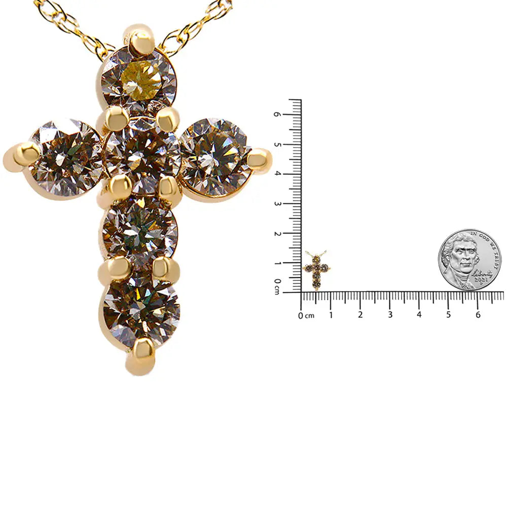 14k Yellow Gold 1/2 Cttw Round-cut Diamond Mini Cross 18’’ Pendant Necklace (j-k Color Vs2-si1 Clarity) - Fine