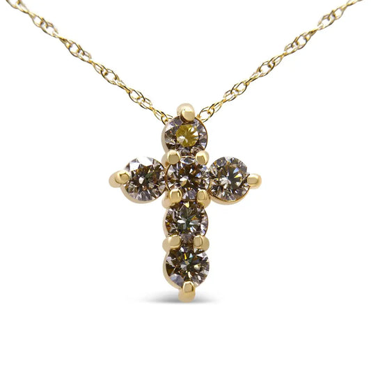 14k Yellow Gold 1/2 Cttw Round-cut Diamond Mini Cross 18’’ Pendant Necklace (j-k Color Vs2-si1 Clarity) - Fine