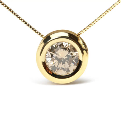 14k Yellow Gold 1 3/8 Cttw Bezel Set Round Champagne Diamond Solitaire 18’’ Pendant Necklace (champagne Color