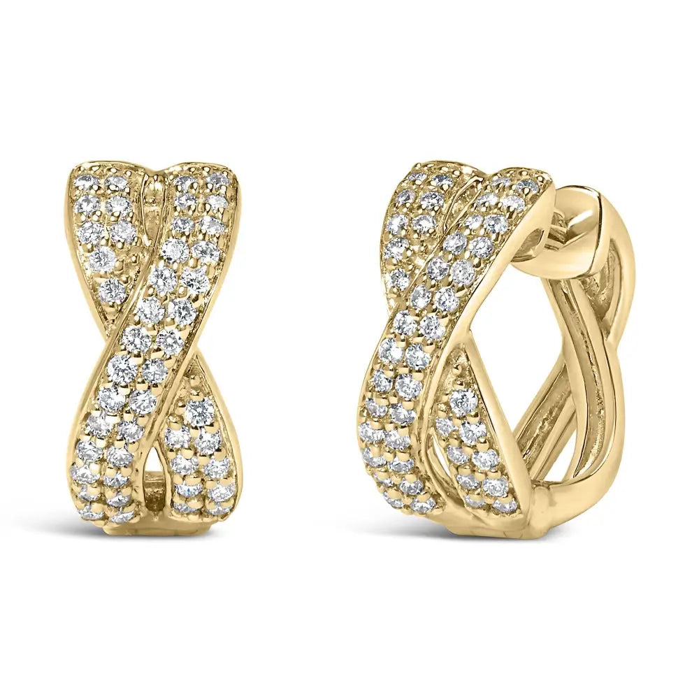 14k Yellow Gold 1/3 Cttw Diamond Criss Cross Huggie Hoop Earrings (g-h Color Si2-i1 Clarity) - Fine Jewelry us Direct