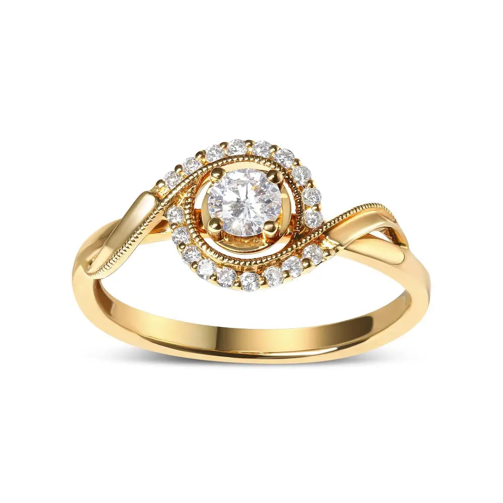 14k Yellow Gold 1/3 Cttw Diamond Solitaire and Halo Swirl Engagement Ring (g-h Color Vs2-si1 Clarity)- Size 7 - Fine