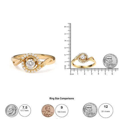 14k Yellow Gold 1/3 Cttw Diamond Solitaire and Halo Swirl Engagement Ring (g-h Color Vs2-si1 Clarity)- Size 7 - Fine