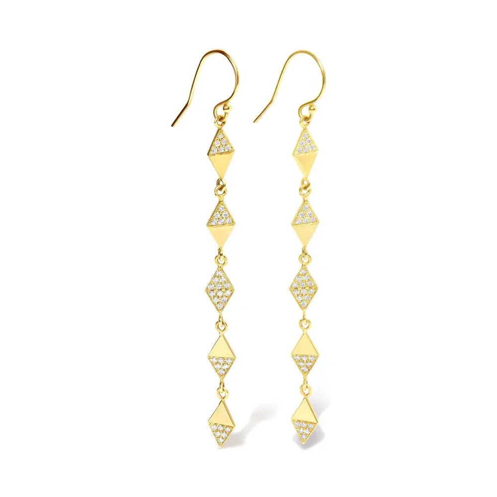 14k Yellow Gold 1/3 Cttw Diamond Studded Kite Drop and Dangle Earrings (h-i Color Si2-i1 Clarity) - Fine Jewelry