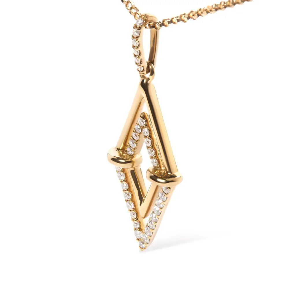 14k Yellow Gold 1/4 Cttw Diamond Double Triangle Geometric 18’’ Pendant Necklace (g-h Color Si1-si2 Clarity) - Fine