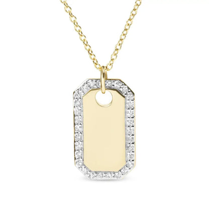 14k Yellow Gold 1/4 Cttw Diamond Halo Octagonal Dog Tag Pendant 18’’ Necklace (i-j Color I2-i3 Clarity) - Fine