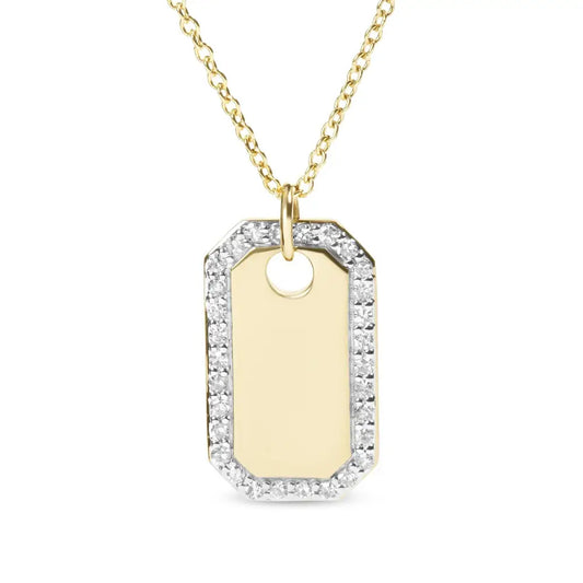 14k Yellow Gold 1/4 Cttw Diamond Halo Octagonal Dog Tag Pendant 18’’ Necklace (i-j Color I2-i3 Clarity) - Fine