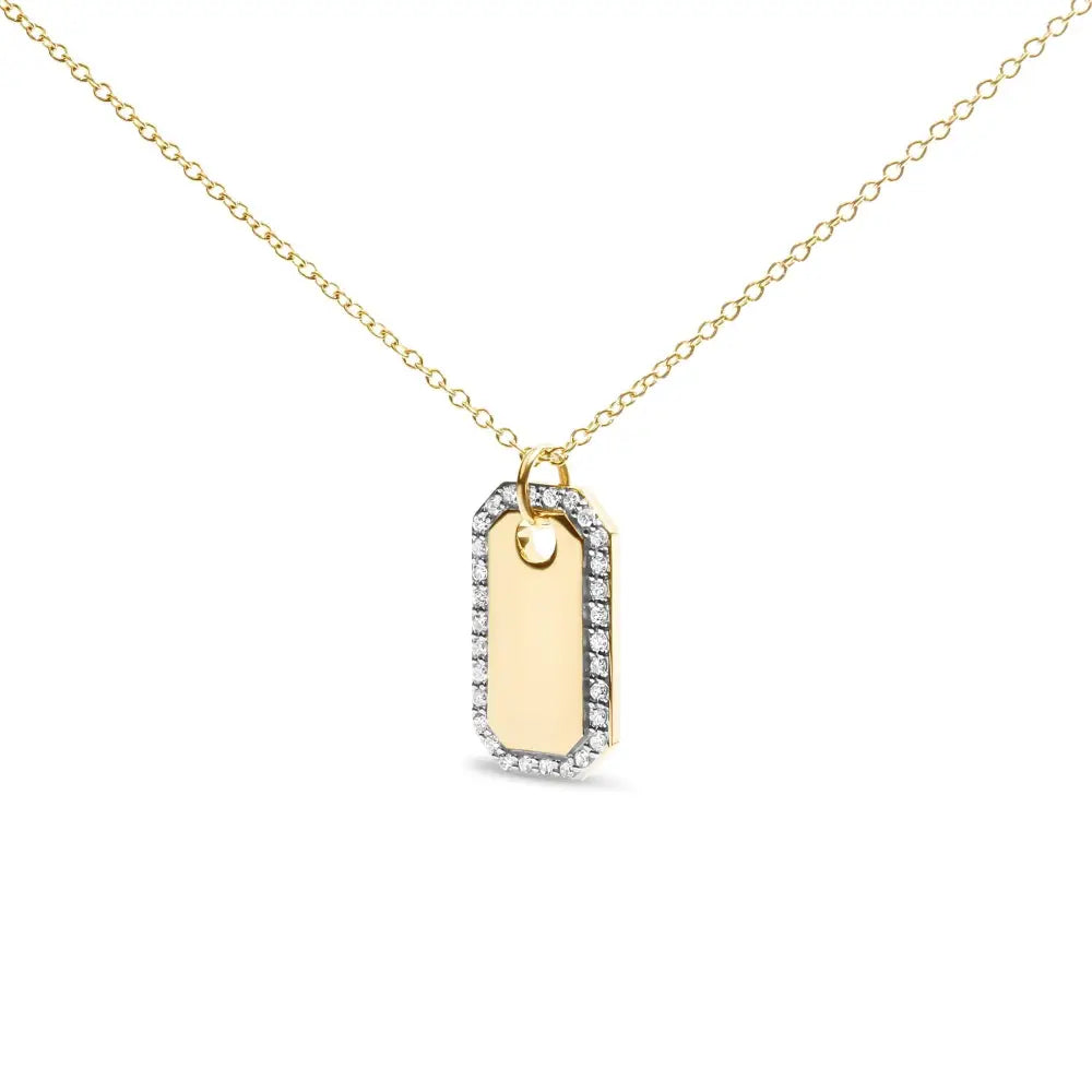 14k Yellow Gold 1/4 Cttw Diamond Halo Octagonal Dog Tag Pendant 18’’ Necklace (i-j Color I2-i3 Clarity) - Fine