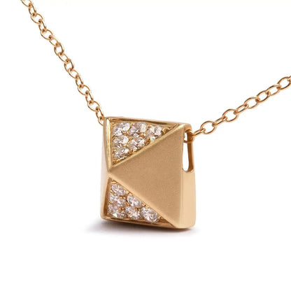 14k Yellow Gold 1/4 Cttw Diamond Matte Finished Pyramid Pendant Necklace (g-h Color Si1-si2 Clarity) - 18 Inches - Fine