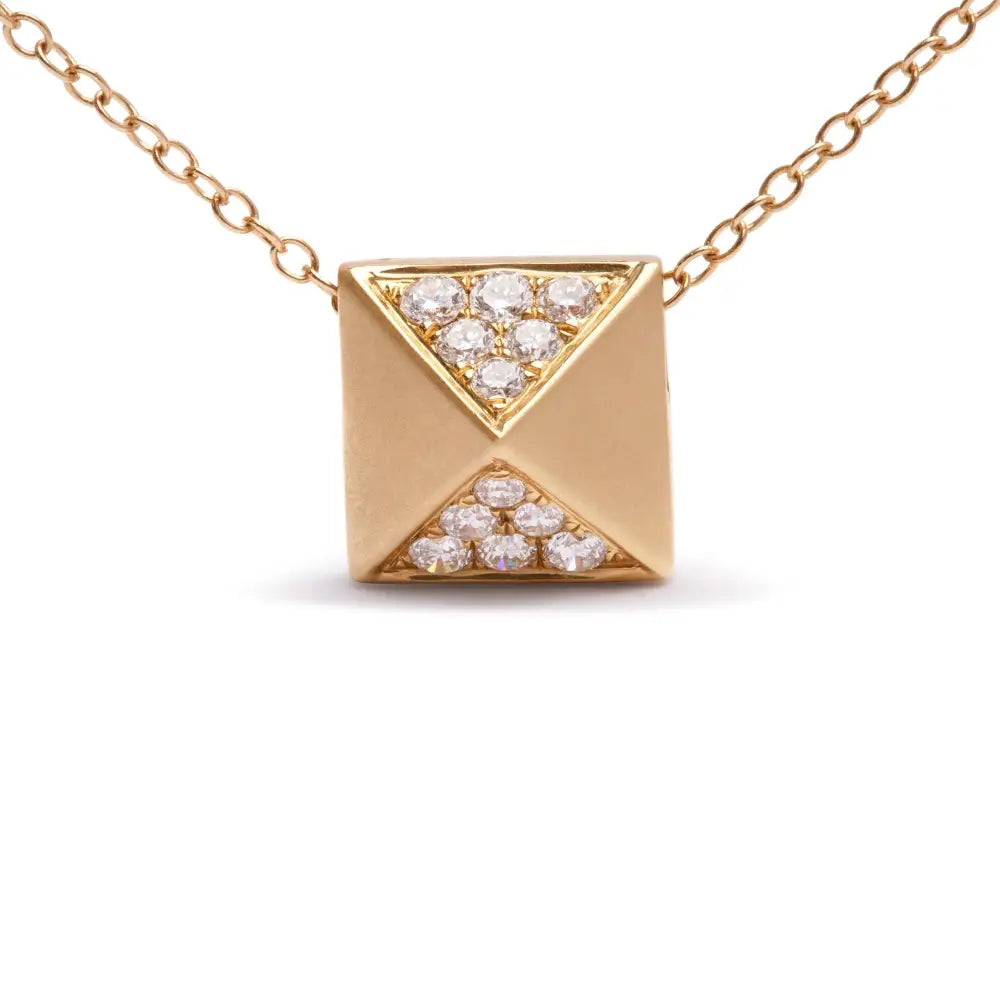 14k Yellow Gold 1/4 Cttw Diamond Matte Finished Pyramid Pendant Necklace (g-h Color Si1-si2 Clarity) - 18 Inches - Fine