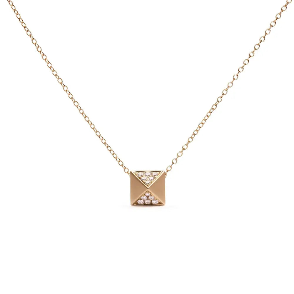 14k Yellow Gold 1/4 Cttw Diamond Matte Finished Pyramid Pendant Necklace (g-h Color Si1-si2 Clarity) - 18 Inches - Fine