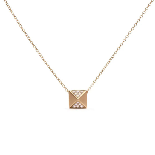 14k Yellow Gold 1/4 Cttw Diamond Matte Finished Pyramid Pendant Necklace (g-h Color Si1-si2 Clarity) - 18 Inches - Fine