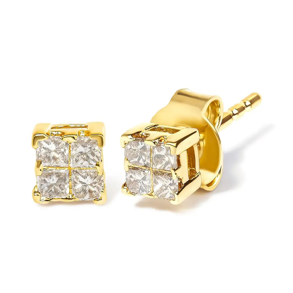 14k Yellow Gold 1/4 Cttw Invisible Set Princess-cut Diamond Square Stud Earring (j-k Color I1-i2 Clarity) - Fine