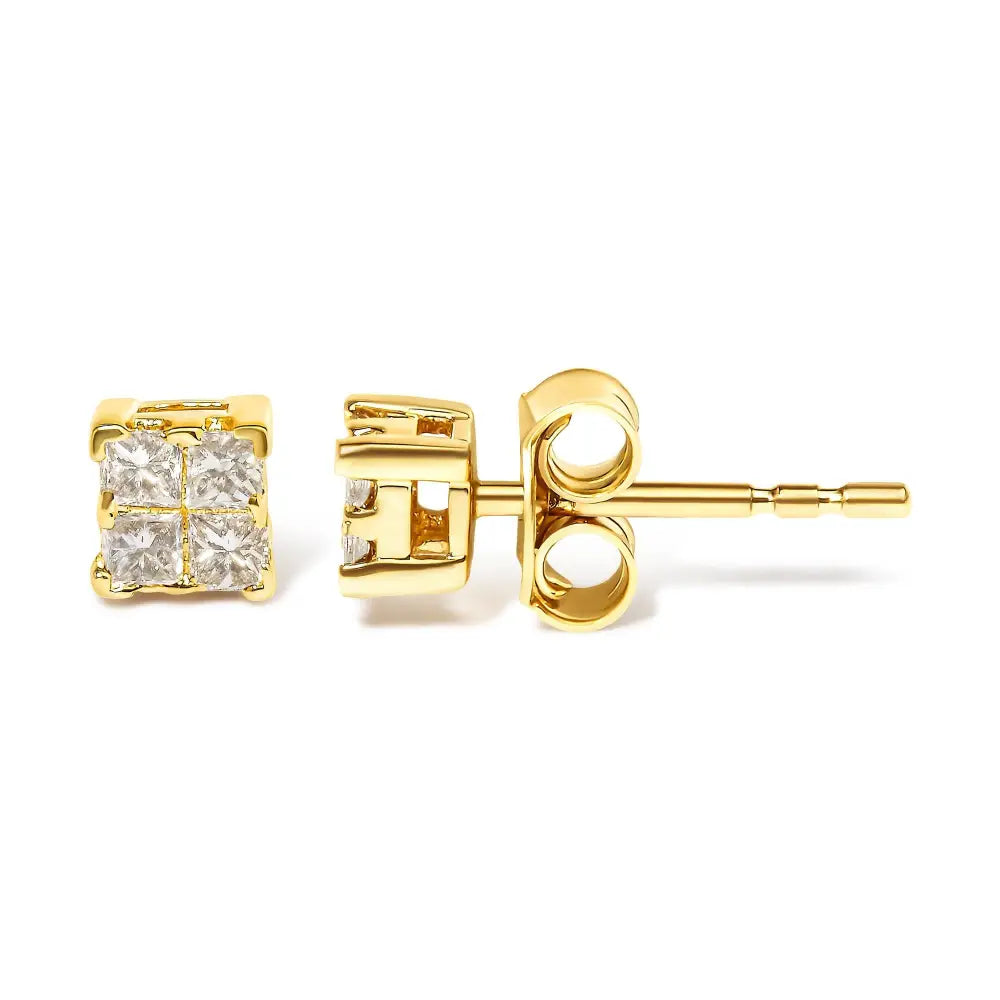 14k Yellow Gold 1/4 Cttw Invisible Set Princess-cut Diamond Square Stud Earring (j-k Color I1-i2 Clarity) - Fine